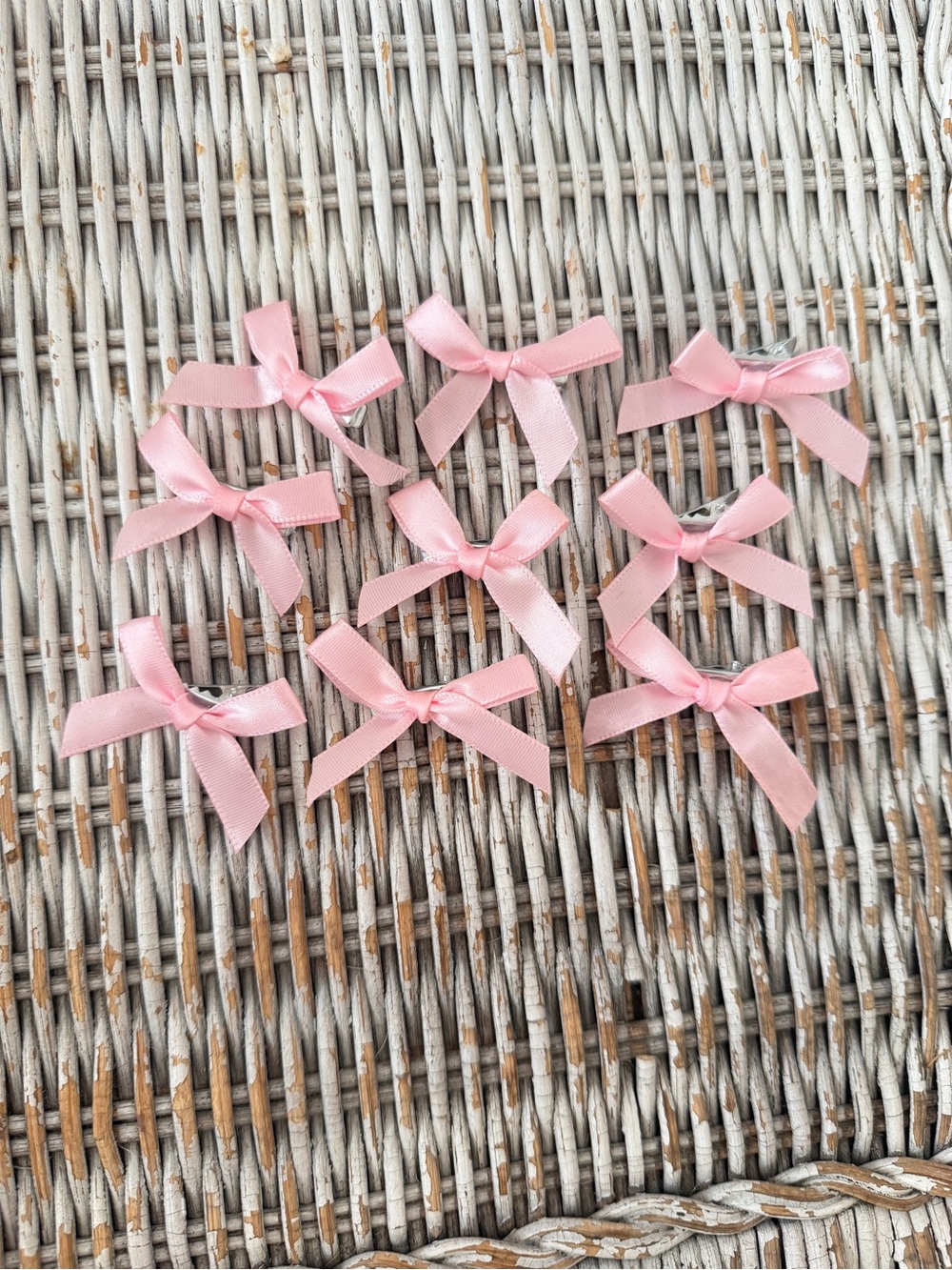 Pink Ribbon Hair Bow Clips - Pack of 9